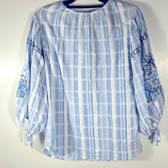 Solitaire Blue and White Embroidered Blouse - Picture 4 of 9